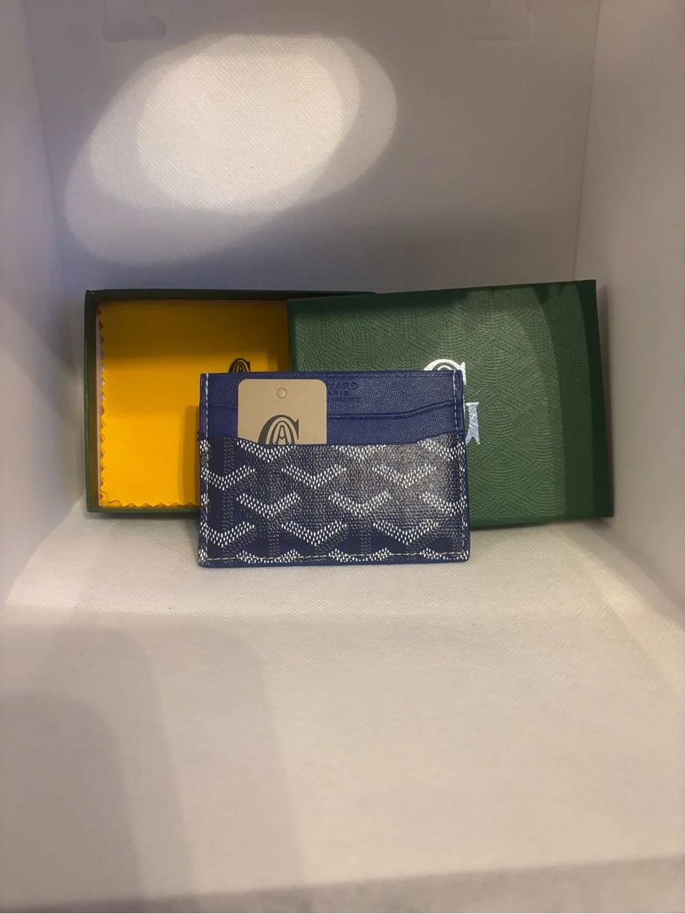 Blue Patterned Card Holder with Navy Trim